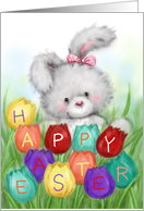Rabbit with Colorful Tulips with Letter Happy Easter card