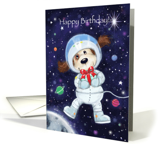 Happy Birthday my son, Cute Dog Astronaut in Space card (1562346)