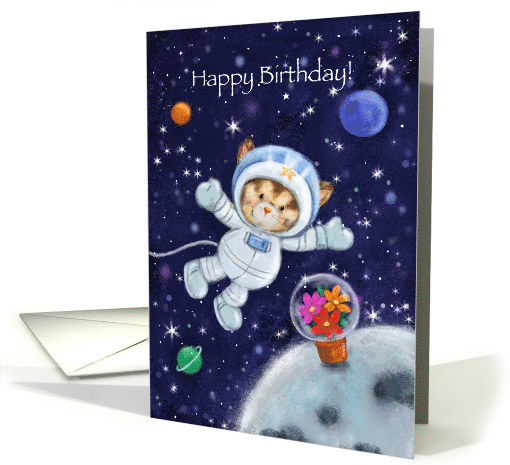 Happy Birthday My Friend, Cute Cat Astronaut in Space card (1562382)