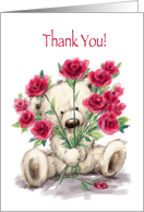 Bear with Bunch of Red Rosed, Thank You Romance card