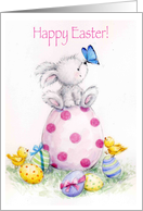 Happy Easter, Rabbit and chicks with Painted Eggs card