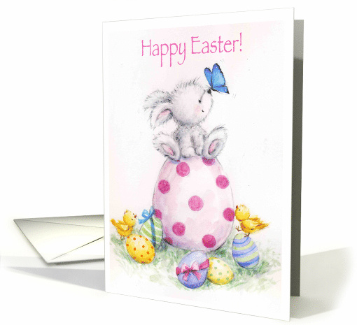 Happy Easter for my Friend, Rabbit and chicks with Painted Eggs card