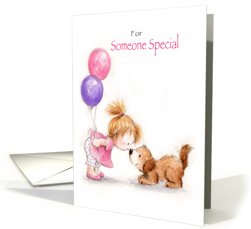 For Someone Special, Girl Kissing a Dog with Balloons card (1564612)