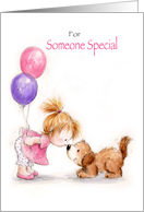 For Someone Special, Girl Kissing a Dog with Balloons card