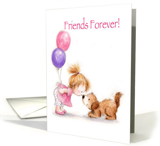 Friends Forever, Girl Kissing a Dog with Balloons card (1564620)