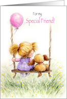 For my Special Friend, Girl and dog on swing card