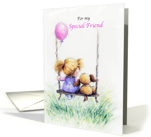 Happy Birthday for My Special Friend, Girl and Dog on Swing card