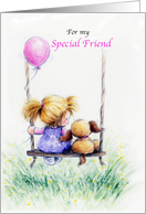 Happy Birthday for My Special Friend, Girl and Dog on Swing card