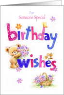 Birthday Wishes for Someone Special, Bear with Soft Color Flowers card