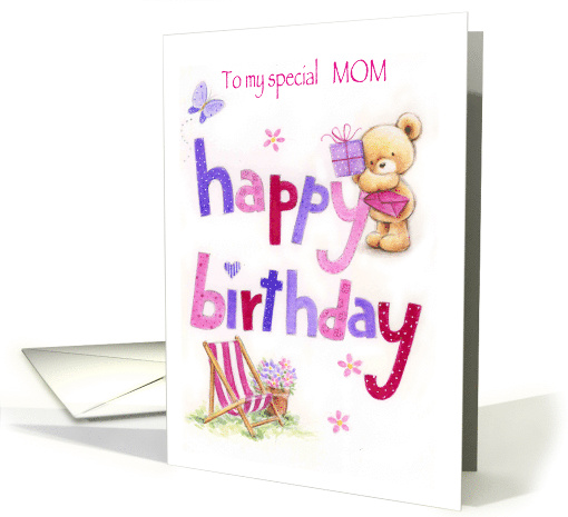 Happy Birthday Mom, Bear with Soft Color Letters card (1564730)