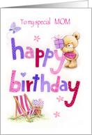 Happy Birthday Mom, Bear with Soft Color Letters card