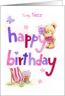 Happy Birthday Niece, Bear with Soft Color Letters card