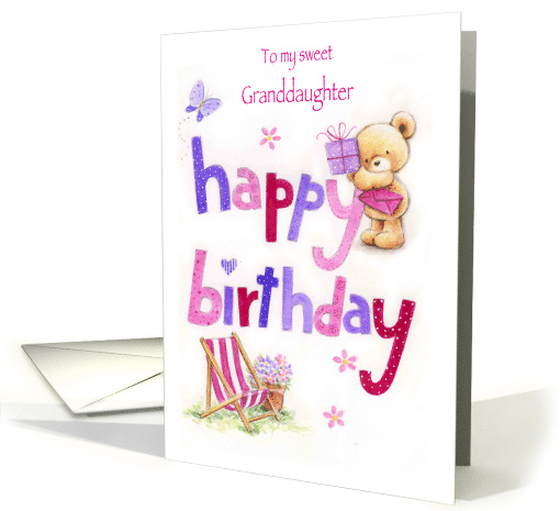 Happy Birthday Granddaughter, Bear with Soft Color Letters card