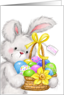 Happy Easter, Bunny with Basket of Painted Eggs card