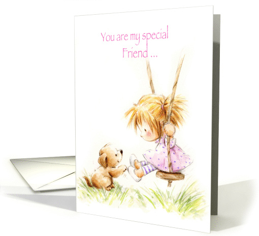 My Special Friend, Cute Girl on Swing and Dog card (1565514)