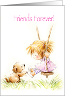 Friends Forever, Cute Girl on Swing and Dog card