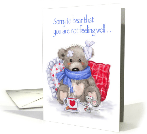 Get Well Soon My Friend, Sick Bear with Bandages and Nurse Mouse card