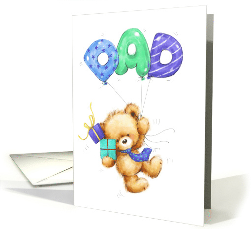 Happy Birthday DAD Bear Flying with Balloons and Presents card