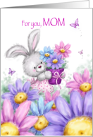 Happy Birthday Day MOM Rabbit with Flower Pot card
