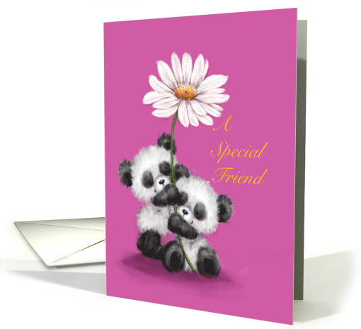 Special Friend, Two Pandas Holding a Daisy Together card (1566280)