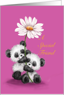 Special Friend, Two Pandas Holding a Daisy Together card