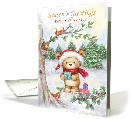 Cute Bear in Wood for Christmas Greetings card (1587706)