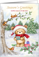 Cute Bear in Wood for Christmas Greetings card