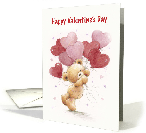 Happy Valentine's Day, Bear with Heart Shaped balloons card (1595608)