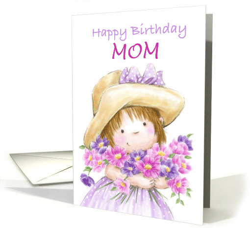 Happy Birthday MOM, Little Girl with Pretty Flowers card (1597496)