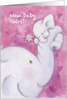 New Baby Girl Announcement Elephant Mother and Baby card