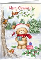 Merry Christmas, Bear in Wood with Friends card