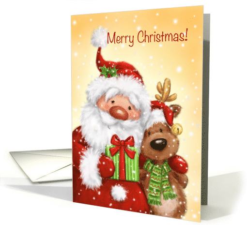 Merry Christmas, Santa and Reindeer Cuddling card (1637340)