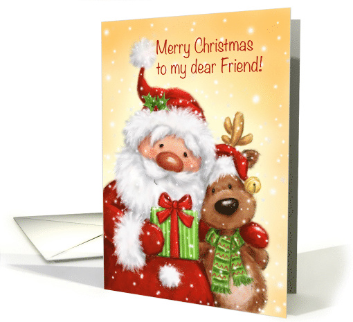 Merry Christmas to Friend, Santa and Reindeer Cuddling card (1637342)