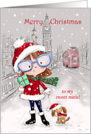 Merry Christmas to my Niece Girl with Dog in City card