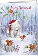 Merry Christmas Polar Bear with Friends in Wood card