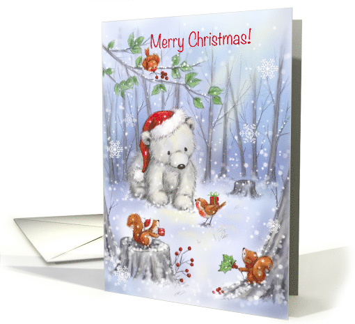 Merry Christmas my Friend Polar Bear with Friends in Wood card