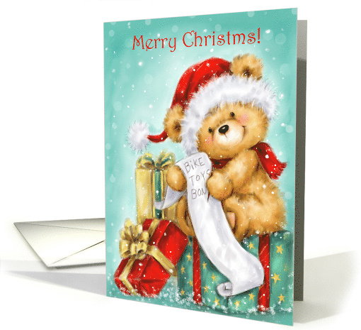 Merry Christmas Cute Bear Writing the List of Presents card (1637492)