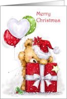 Cute Bear with Big Present and Balloons card