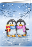 Merry Christmas for Both of You Cute Penguin Couple with Present card