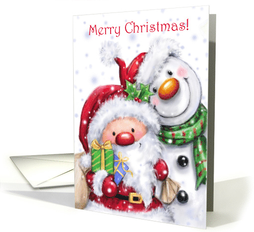 Merry Christmas Cute Santa and Snowman with Big Smile card (1637602)