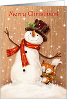 Merry Christmas Snowman with Cute Fox card