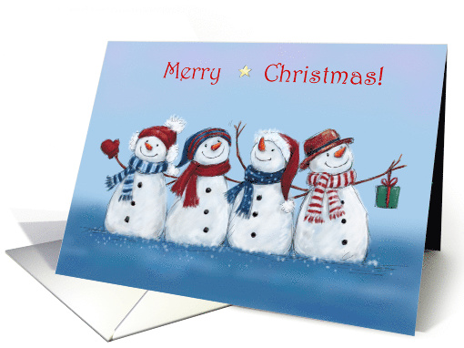 Merry Christmas Four Snowmen with Hats and Scarves card (1637618)