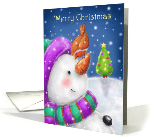 Merry Christmas Snowman and Robin Portrait card (1637630)