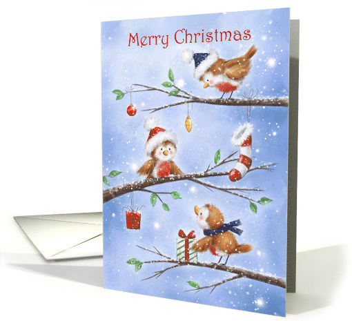 Merry Christmas Robins Greeting on Branches card (1637640)