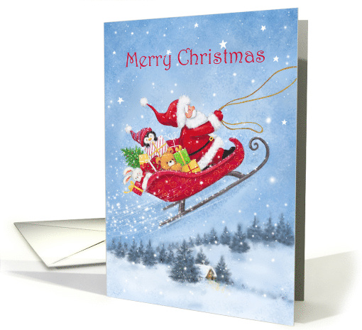 Merry Christmas Santa and Friends Riding on Sleigh card (1637650)