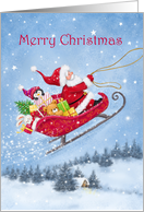 Merry Christmas Santa and Friends Riding on Sleigh card