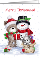 Merry Christmas Bear with Snowman and friends card