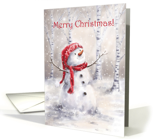 Merry Christmas Happy Snowman in White Birch Wood card (1637764)