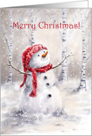 Merry Christmas Happy Snowman in White Birch Wood card