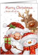 Christmas From All of Us Santa Reindeer Snowman card